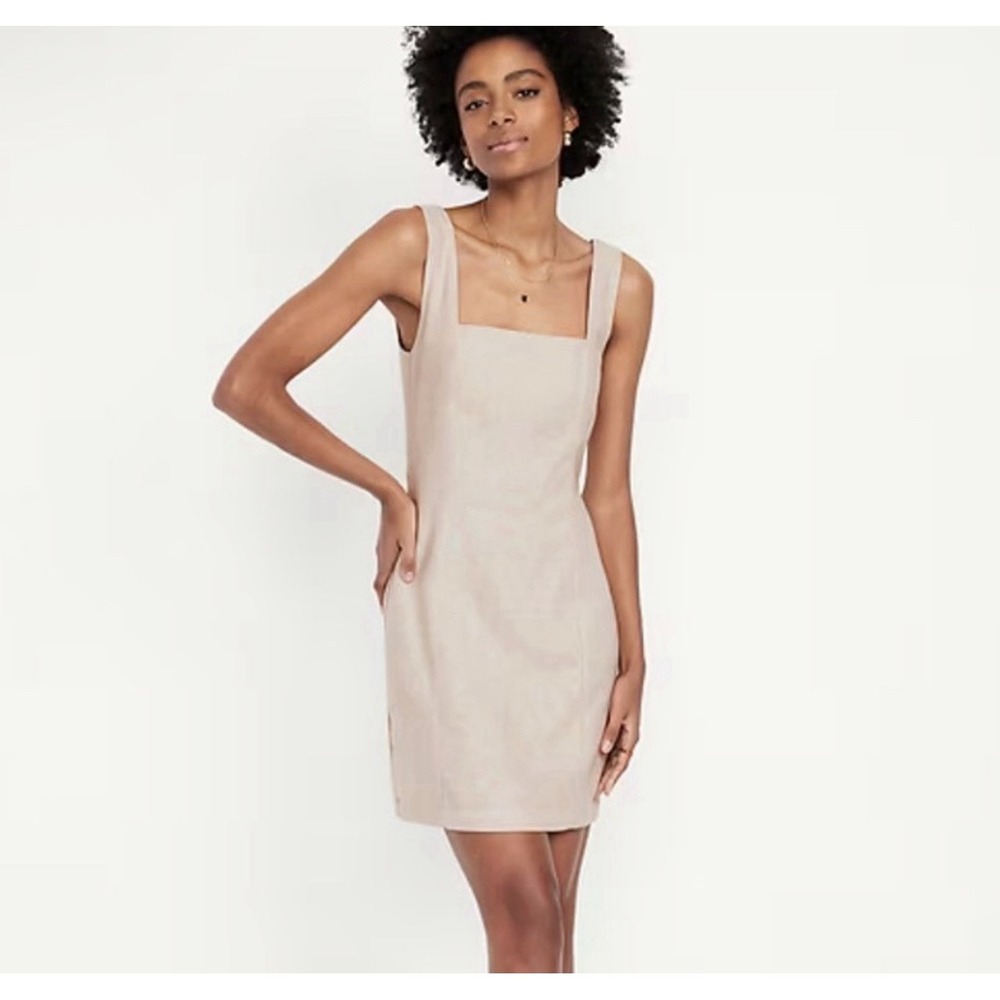 Old Navy Square Neck Linen Blend Dress‎ M Sleeveless Sheath Shift Oatmeal Preppy